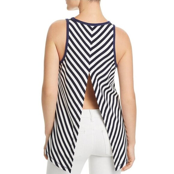 Women's S NWT Rag & Bone Kat Split Back Tank Top White/Navy Split Back - Picture 2 of 11